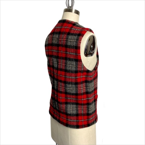 Red, gray and black plaid wool vest - Eddie Bauer - size small - Picture 2 of 7